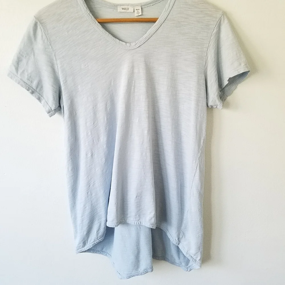 WILT Slub Cotton Powder Blue Asemetrical Relaxed Fit Shirt Top Small - Picture 4 of 9
